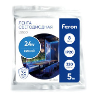 Светодиодная LED лента FERON LS530 COB 320SMD(2110) 8Вт/м 24V 5000x8x1.8мм IP20, синий 48267