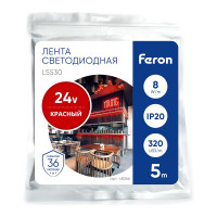 Светодиодная LED лента FERON LS530 COB 320SMD(2110) 8Вт/м 24V 5000x8x1,8мм IP20, красный 48266