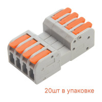 Монтажная компактная клемма STEKKER для подключения фазных проводников, 4 контактные группы, LD221-424 20шт в упак, 39875