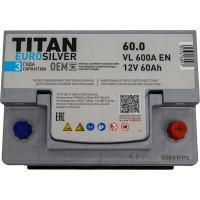Аккумулятор TITAN EUROSILVER 60.0 VL обратная полярность, низкий, 600 А, 242x175x175 мм 4607008884623