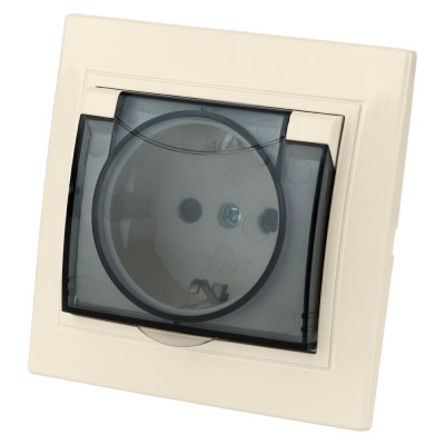 Розетка с защитными шторками и крышкой, слоновая кость 2П+З 16А 250В IP42 TDM ELECTRIC Таймыр SQ1814-0119