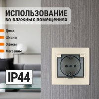 Розетка с защитными шторками и крышкой, слоновая кость 2П+З 16А 250В IP42 TDM ELECTRIC Таймыр SQ1814-0119