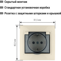 Розетка с защитными шторками и крышкой, слоновая кость 2П+З 16А 250В IP42 TDM ELECTRIC Таймыр SQ1814-0119