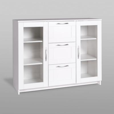 Тумба/комод Гуд ЛАКК СИРИУС 2 двери со стеклом и 3 ящика, 117x41x94 см, белая 2.02.03.380.1