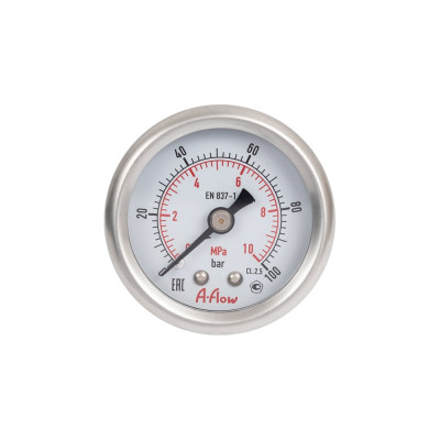 Манометр от 0 до 100 бар из нержавеющей стали, D40 мм, NPT 1/8", штуцер сзади по центру A-Flow G20-S-2N-40B-100bar