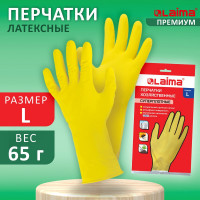 Хозяйственные перчатки LAIMA латексные Премиум, нап. хлопок 100, суперпл., размер L, 600272