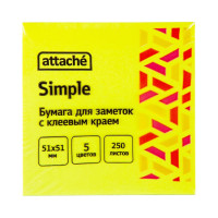 Стикеры Attache Simple 51x51 мм неоновые 5 цветов 1 блок, 250 листов 1635531