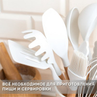 Набор силиконовых кухонных принадлежностей DASWERK с деревянными ручками 12 в 1, молочный 608193