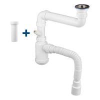Сифон для кухонной мойки MasterProf 2 в 1, 1.1/2"х40,с и без отвода для стиральной машины с гибким соединением 40х40/50 ИС.110635