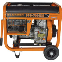 Генератор CARVER PPG- 7000DE дизель LT-186FA, 5,0/5,5кВт, 220В, бак12.5л, э/старт, колеса, медь 01.020.00023