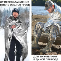 Изотермическое спасательное покрывало TopAuto 160x210 см, от переохлаждения или перегрева ТА-PCZ