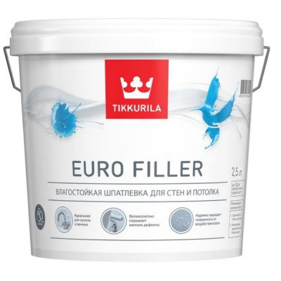 Влагостойкая шпаклевка для стен и потолков Tikkurila EURO FILLER 700012219