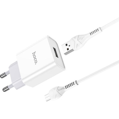 Hoco Сзу c81a asombroso 1xusb, 2.1а + usb кабель microusb, 1м (белый) 0L-00049103