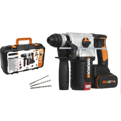 WORX Перфоратор аккумуляторный бесщеточный , 20В, 4Ач x2, ЗУ 2А, кейс WX380