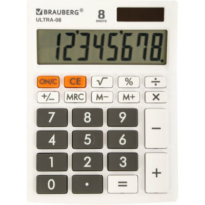 BRAUBERG Калькулятор настольный ULTRA-08-WT, КОМПАКТНЫЙ 154x115мм, 8 разрядов, БЕЛЫЙ, 250512