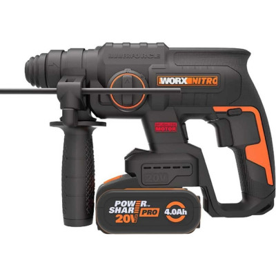 WORX Перфоратор аккумуляторный бесщеточный , 20В, 4Ач x1, ЗУ 2А, кейс WX381