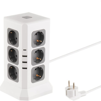 Сетевой фильтр idealim Tower-12r-3usb-1typeC-2M-white