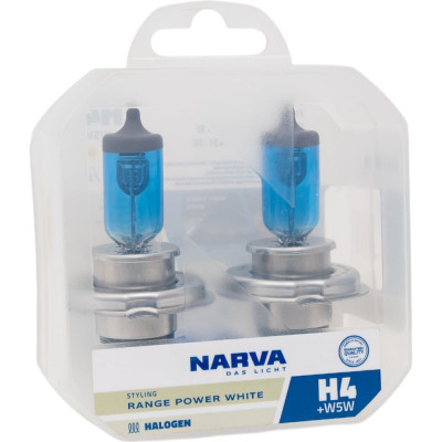 NARVA Автолампа H4 100 90 P43t-38 RANGE POWER WHITE 4500K 2шт+2шт W5W 12V 1 10 NEW 980152100