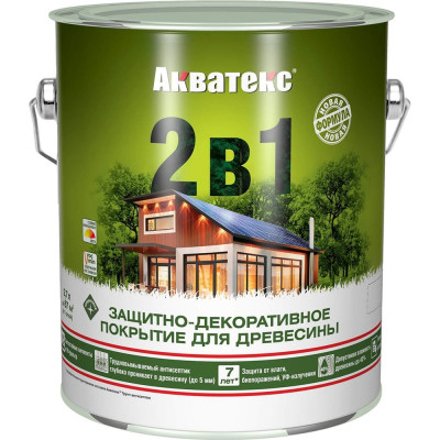 Акватекс АКВ 2 в 1 Защитно-декоративное покрытие для дерева, полуматовое, ПАЛИСАНДР 2,7 л 257217