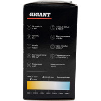 Gigant Лампа светодиодная E27 9Вт 2700К А60 850Лм G-E27-9-2700K
