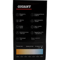 Gigant Лампа светодиодная E27 12Вт 6500К А60 1000Лм G-E27-12-6500K