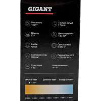 Gigant Лампа светодиодная E27 12Вт 2700К А60 900Лм G-E27-12-2700K