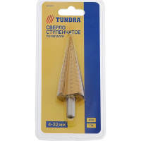 TUNDRA Сверло ступенчатое, HSS, TiN, трехгранный хвостовик, 4 - 32 мм 4606767