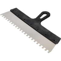 Нержавеющий зубчатый шпатель с пластмассовой ручкой, 350мм, зуб 8х8мм STAYER 1009-35-08