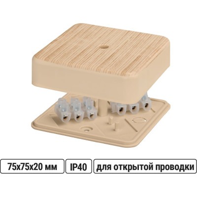 Коробка распределительная TDM ELECTRIC 75х75х20 ОП сосна, с клеммной колодкой, IP40 SQ1401-0404