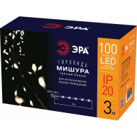 Светодиодная новогодняя гирлянда ЭРА Мишура нить, 3 м, теплый белый, 220 V ЕNIG-100M Б0051871