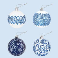 Набор елочных шаров с узором Золотая сказка ГЖЕЛЬ 4 шт., пластик, 6 см 591130