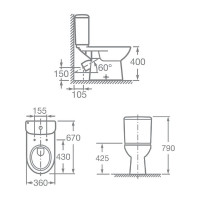 Унитаз-компакт ACCESS Roca горизонтальный выпуск сиденье с крышкой SC артикул 34P23800Y