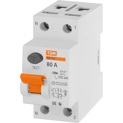 Устройство защитного отключения TDM ELECTRIC ВД1-63 2Р 80А 100мА SQ0203-0020