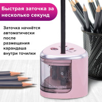 Электрическая точилка BRAUBERG DUAL для 2 диаметров карандашей, 4 батарейки АА, розовая 270579