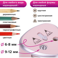 Электрическая точилка BRAUBERG DUAL для 2 диаметров карандашей, 4 батарейки АА, розовая 270579