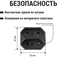 Блок на 2 гнезда TDM ELECTRIC 2П 2,5 А 250 B под плоскую вилку черный SQ1806-0306