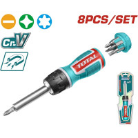 Реверсивная отвертка TOTAL с битами 8 шт TACSD30086