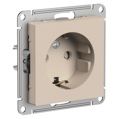 Розетка Systeme Electric Atlasdesign песочный, с заземлением, со шторками, 16а ATN001245