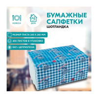 Салфетки Сыктывкарские 24x24 см, 1 слой, с рисунком шотландка, синяя, 400 шт 1001381780