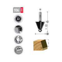 Фреза фасочная с подшипником угол=45°, 41.3х59 мм, S=8 мм WOODWORK 936.4145.08