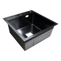 Нержавеющая врезная мойка SANTREK 500x500x220 т 3,0 ЧЕРНАЯ D5050HB (+ сифон квадратный + дозатор + коландер 440x220) AQUA 312399