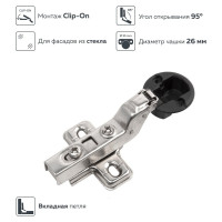 Четырехшарнирная петля Lemax PROF clip-on с доводчиком, вкладная, для стекла, никель M320-Inst