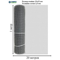 Квадратная садовая сетка Гидроагрегат 33x33 1x20 Строительная ПРОФИ серый Р1-00010088