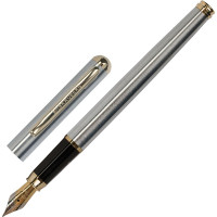 Подарочная перьевая ручка BRAUBERG Maestro синяя, серебристый корпус с золотом, линия 0.25 мм 143469