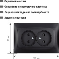 Розетка двойная 10А 250В без заземления графит "Лама" TDM ELECTRIC SQ1815-0612