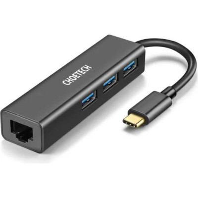 Choetech . USB концентратор 4 в 1 (хаб). 3 x USB 3.0. RJ45 (HUB-U02) HUB-U02-BK