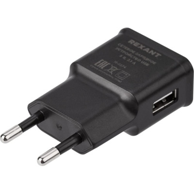 REXANT Сетевое зарядное устройство USB, 5v, 2.1 a, черное 16-0274