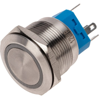 REXANT Антивандальная кнопка d22, 12В(LED), без фиксации, (5с), OFF-(ON)/ON-(OFF), подсветка синяя, 10 шт. 36-3511