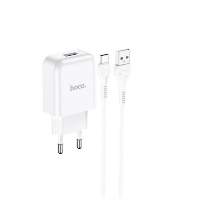 HOCO Сетевое ЗУ N2, 1хUSB-А, 2А + кабель AM-Type-C, 1 м, белый 23753-N2TW