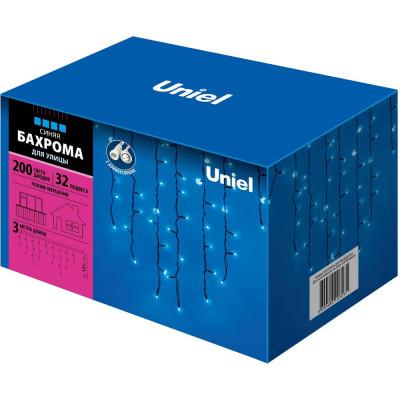 Uniel ULD-B3010-200/TBK BLUE IP67 Бахрома светодиодная с эффектом мерцания, 3м. UL-00003932